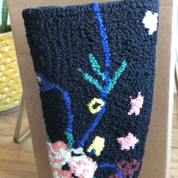 NWT Anthropologie Emily Isabella Black Leather Wool Flower Boots 8 - Picture 3 of 12